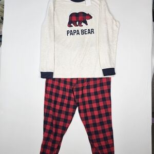 Dearfoam Papa Bear Men's Large Pajamas - Red and Cream